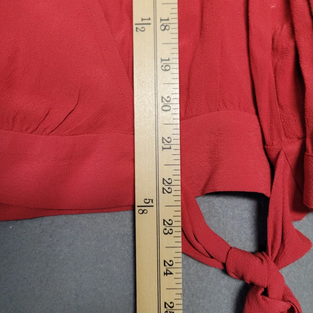 Madewell Women's Bright Ember Red Long Sleeve‎ Wrap Blouse Top Size S NWT